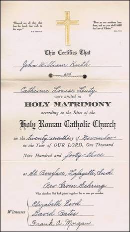 Description: C:\FAMILY\Grannans\Leuty, Cathe Marriage Certificate, John  Kuth 1943.jpg